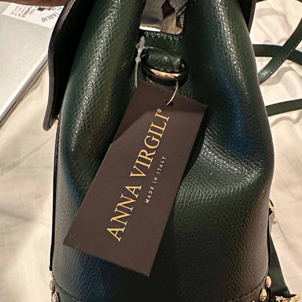 Genuine Italian leather Green Backpack NEW With Tags Anna Virgili Agnese - Picture 3 of 7